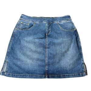 Jag Women’s Denim Pull On Blue Stretch Slits Skort Skirt Size 16
